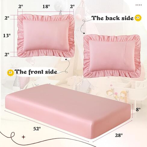 KKJIAF Toddler Sheet Set 3 Piece Includes a Flat Sheet, a Fitted Sheet and a Ruffle Pillowcase, Light Pink in Kuwait