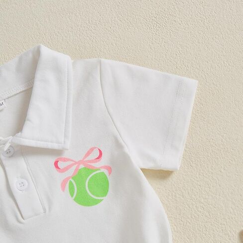 Zaxarra Toddler Girl Sports Outfit Short Sleeve Lapel Tops Tennis Bow Pattern Mini A Line Skirt Casual Cute 2 PCS Set in Kuwait