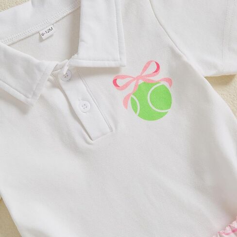 Zaxarra Toddler Girl Sports Outfit Short Sleeve Lapel Tops Tennis Bow Pattern Mini A Line Skirt Casual Cute 2 PCS Set in Kuwait