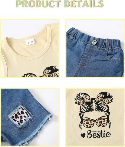 Mikrdoo Toddler Baby Girl Clothes Summer Denim Jean Short Sets for 6M-4T | 2-Pieces Summer Outfits, Cotton Blend, Pattern Printed Top, Ripped Denim Shorts,Two Side Pocket, Daily Wear, Holiday, Casual in Saudi Arabia