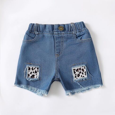 Mikrdoo Toddler Baby Girl Clothes Summer Denim Jean Short Sets for 6M-4T | 2-Pieces Summer Outfits, Cotton Blend, Pattern Printed Top, Ripped Denim Shorts,Two Side Pocket, Daily Wear, Holiday, Casual in Saudi Arabia