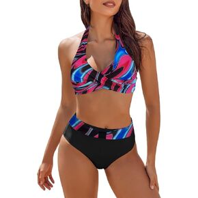 Women's High Waisted Bikini Sets Women's Women's Metallic Top Two Piece Swimsuit Tie Side Bikini Women's Liquid