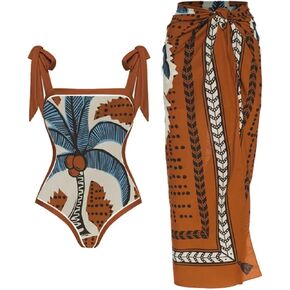 One Piece Bathing Suit for Women with Bikini Maxi Wrap Skirts 2 Piece Floral Print Swimsuit Tummy Control Tankini Set