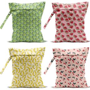 4 Pack Cute Fruit Wet Bag Waterproof Washable Reusable Wet Dry Bag for Swimsuit Dirty Clothes Bathing Cloth Diaper Travel Beach Pool Yoga Gym Toiletries Travel Beach Essentials Pear Lemon Peach