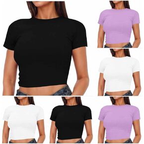 Womens Short Sleeve Crop Tops Basic T Shirts Scoop Neck Slim Fit Going Out Summer Tees Y2k Clothing 2025