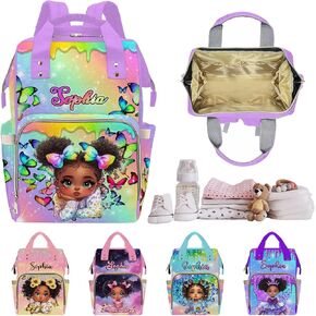 Personalized Diaper Bags for Women Men, Custom Purple Glitter Princess Diaper Backpack for Mom Wife Customized Multifunctional Travel Backpack Changing Bags for Mother