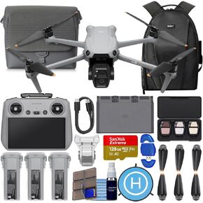 DJI Air 3S Drone with RC 2 Fly More Combo (with Screen) 4K HDR, 45-Min Max Flight Time Bundle with 128GB Memory, Landing Pad, Backpack, Lens Cleaning Kit and More