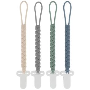 4-Pack Silicone Pacifier Clips with One-Piece Beads for Baby Boys and Girls - Flexible and Rust-Free Holders for Teething Relief and Baby Essentials, Safe for Newborns (Grey)