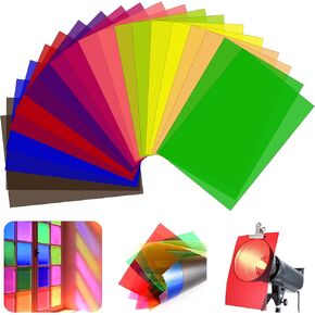 20 Pack Gel Light Filter Sheets, A4 Size Transparency Colored Plastic Sheets,Light Gel Filters for Photography Studio Lighting, Stage LED Lights,Headlight Film,DIY Tinted Window Film & Light Diffuser