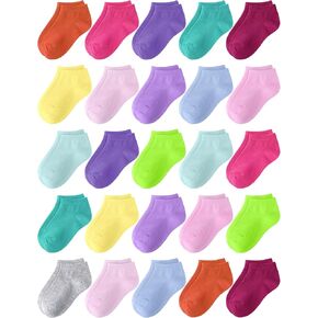 25 Pairs Toddler Socks Kids Low Cut Ankle Half Cushion Socks for Boys Girls 1-14 Years Old