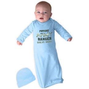 Cute Rascals Future Army Ranger Like My Daddy Long Sleeve Envelope Neck Boys-Girls Cotton Newborn Sleeping Gown One Piece - Light Blue, Gown & Hat Set
