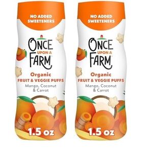 Once Upon a Farm Organic Baby Fruit & Veggie Puffs, Mango, Coconut & Carrot,1.5oz