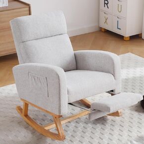 Rocking Chair Nursery with Foot Rest, Nursing Rocking Chairs for Mom Nursery, Teddy Rocker Glider with High Backrest for Living Room, Bedroom, White