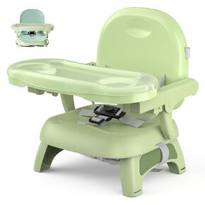 Toddler Booster Seat for Dinning Table with Adjustable Double Layer Tray Removable Cushion Foldable Floor Seat for Babies Grey
