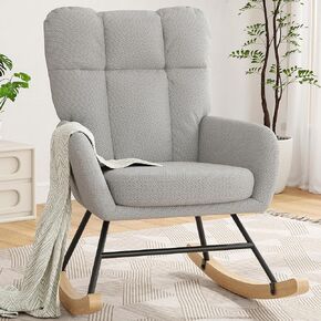 Rocking Chair Nursery, Teddy Baby Nursery Rocking Chairs, Modern Nursing Chair for Breastfeeding, Nursery Rocker for Small Spaces Indoor, Accent Glider Chairs for Living Room, Bedroom, Beige