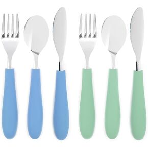 Elk and Friends Kids Silverware مع مقبض السيليكون | أطفال أدوات المطفلة الآمنة | أواني الأطفال | ملعقة + شوكة + مجموعة سكين | 4 سنوات+ | 6 قطع