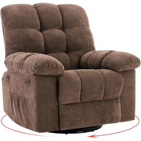 Rocking Recliner Chair,360° Swivel Rocker Chair for Living Room,Upholstered Fabric Glider Nursery Chair with Side Pockets for Small Spaces,Q235 Steel Frame Lazy Boy Recliner Single Sofa(Grey)