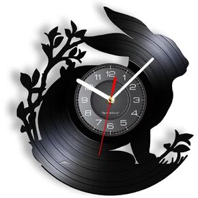 12'' Rabbit Silhouette LED Vinyl Record Wall Clock with 7 Colors Changing, Woodland Animal Nursery Art Baby Room Night Light Silent Wall Clock Watch Bunny Decorative Clock Gift for Kids