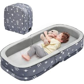 Lvimilio Portable Toddler Travel Bed, Foldable Kids Floor Bed for Home/Travel with Foam Mattres, Toddler Cot for Kids Aged 1-4, Velvet Fabric