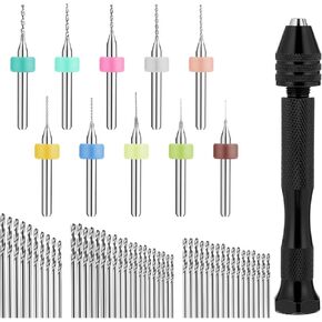 59 PCS Pin Vise Hand Drills, Mini Hand Drill Bits Set Pin Vise Micro Drill Bit Set 48 PCS Micro Twist Drills Bits and 10PCS Tungsten Carbide PCB Rotary Tools for Jewelry Making Carving Resin Clay