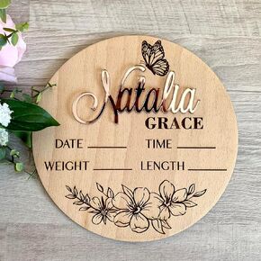 Personalized Baby Announcement Sign & Strawberries, Custom Baby Name, Strawberry Birth Stats, Hospital Baby Sign, Newborn Gift, Strawberry Decor, It's a Girl, Baby Shower Gift, Baby Girl (Design 13)