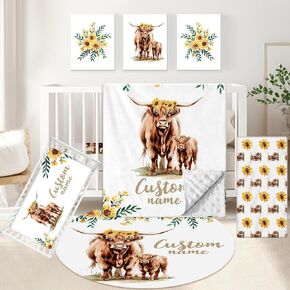 Custom Baby Crib Bedding Set, 5 Pcs Personalized Name Green Dino Baby Crib Set for Kid Infant Toddler, Double Layer Customized Present