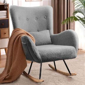 Waleaf Teddy Upholstered Rocking Chair, Indoor Glider with High Backrest, Padded Seat Nursing Chair for Bedroom (Ivory)