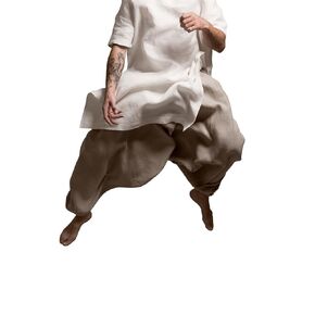 Mens Harem Pants with pockets, Natural Linen Drop Crotch Trousers - Regular, Tall, Plus Size - Custom made