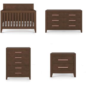 Child Craft Kieran Crib, Double Dresser, Chest, and Nightstand Nursery Set, 4-Piece, Includes 4-in-1 Convertible Crib, Dresser, Chest, and Nightstand, Grows with Your Baby (Crescent Gray)