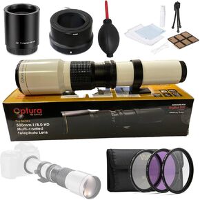 OPTURA HD White 500mm/1000mm f/8 Manual Telephoto Lens for Nikon Z Mount Camera Z50, Z5, Z6, Z6II, Z7, Z7II, Z9, ZFC