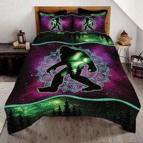 Bigfoot Quilt Set - Grey Silver Bigfoot Sasquatch Duvet Cover Set Bedding Set Comforter Cover for Crib Kids Microfiber King Twin Comforter Decor