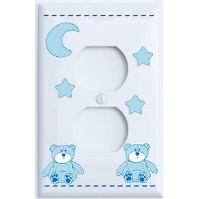 Blue Teddy Bear Light Switch Plate Single Rocker with Blue Moon and Stars/Teddy Bear Nursery Decor (Single Rocker)
