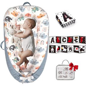 Baby Lounger for Newborns 0-24 Months Breathable Cotton Baby Lounger Pillow Cover Portable Infant Lounger and Baby Book for Home & Travel Snuggle Lounger Me Baby Bed Ideal Newborn Gift- Tan