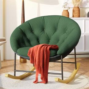 Kidirect Rocking Chair Nursery, Modern Upholstered Nursery Rocking Chairs with Cozy Cushion, Comfy Nursery Rocker & Large Round Saucer Sofa Chair for Reading, Suitable for Living Room/Bedroom (Beige)