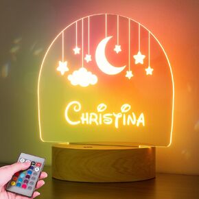 Personalized Baby Gift Name Night Light for Kids Girls Boys Nursery Decor with Stars & Cloud Acrylic Light - Includes Remote and Color-Changing, Laser Engraved in The USA in Saudi Arabia