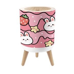 Small Trash Can with Lid Cute Kawaii Donut Pink Doodle Seamless Nursery Baby Kids 1.8 Gallon Dog Proof Trash Can Round Garbage Can Waste Bin Wastebasket for Bathroom Bedroom Kitchen