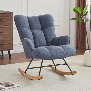 Rocking Chair Nursery Teddy, Upholstered Baby Fluffy Glider Rocker for Adults Small Spaces Indoor, Comfy Sherpa Compact Nursing Chairs for Living Room, Bedroom, Classroom, Grey