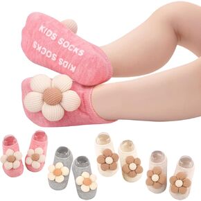 4Packs Non-slip Baby Girl Socks With Grips For Newborn Infant Toddler Girls,Soft Flowers Design Toddler Grip Socks