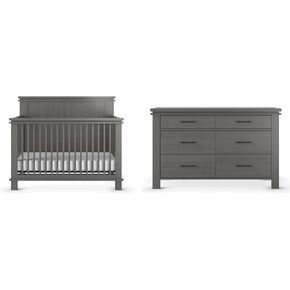 Child Craft Denman Crib and Dresser Nursery Set, 2-Piece, Includes 4-in-1 Convertible Crib and Dresser, Grows with Your Baby (Crescent Gray)