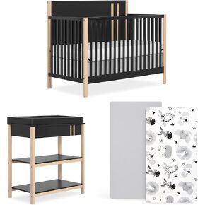 Dream On Me Bear Basics Bundle, Includes Kai Convertible Crib, Grizzly Bear 2-Piece Sheet Set and Complementary Doula Changing Table