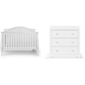 تشمل مجموعة الحضانة و Camden Crib و Dresser ، 2 قطعة ، سريرًا قابلاً للتحويل 4 في 1 و 3 درج ، ينمو مع طفلك (رمادي بارد)