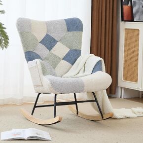 Nursery Rocking Chair Teddy Upholstered Glider Rocker Rocker Accent Chair with High Backrest Armchair Comfy Side Pocket Modern Rocking Accent Chairs for Living Room, Nursery, Office-Green