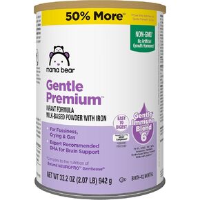 Amazon Brand - Mama Bear Bear Gentle Premium Formula Powdula ، DHA لدعم الدماغ ، مزيج المناعة 6 ، 2'FL HMO ، من أجل النطاق ، البكاء والغاز ، 2.07 رطل (حزمة 1)