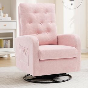 Swivel Glider Rocking Chair Nursery Modern Accent Rocking Chairs for Adults with Storage Pocket for Living Room Bedroom Comfy Nursery Glider Rocker Chair White