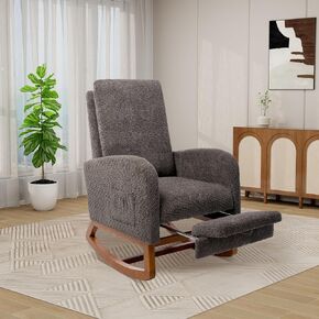 Nursery Rocking Chair with Foot Rest, Upholstered Glider Rocker Chair Comfy Wide Padded Seat Accent Chair with High Backrest and Armchair with Side Pocket for Living Room Bedroom Offices, Beige-1