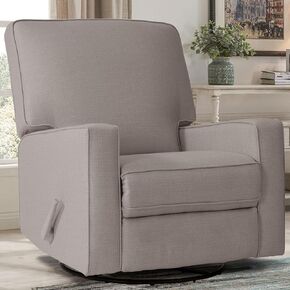 Harkawon Swivel Rocker Recliner Chair, Glider Rocker Recliner, Rocking Chair Nursery, Fabric Chair with High Back, Deep Seat, for Living Room, Bedroom, Beige+Brown