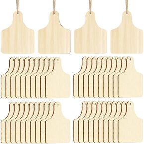 120 Pieces Wooden Cow Ear Tags Unfinished Wood Hanging Cow Tags Blank DIY Wooden Tags with Ropes for DIY Craft Christmas Decor