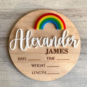 Baby Announcement Sign with Custom Name, Personalized Newborn Gift, 3D Birth Stats Wood Plaque, Newborn Name Sign for Hospital, Photo Prop, Baby Shower Gift, or Gender Reveal Keepsake (Design 1)