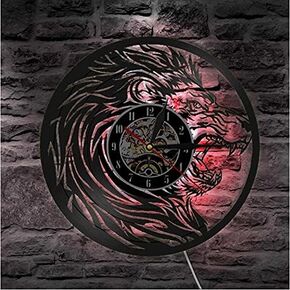 Wall Clock Led Night Light African Lion Portrait Wildlife Animals Vinyl Record Wall Clock Wild Animals Handmade Safari Nursery Wall Art Decorative Clock