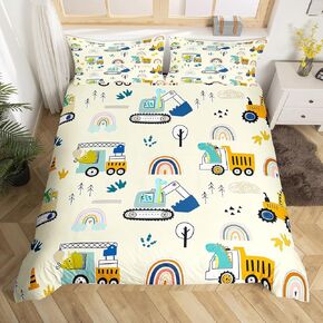 Erosebridal Cartoon Tractor Duvet Cover Twin for Boys Truck Bedding Set for Kids Toddler, Construction Vehicle Comforter Cover Excavator Bulldozer Bed Set Equipped Truck Bedding, Navy